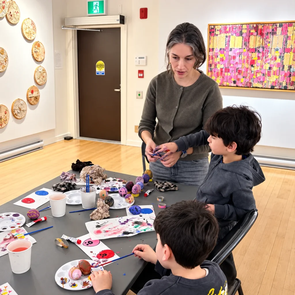 Moojan Azar teaching a small children’s art class in Vancouver